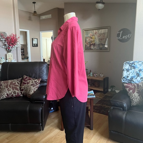 Blast Petites 3/4 sleeve rust button up the front blouse-size M - Picture 3 of 10